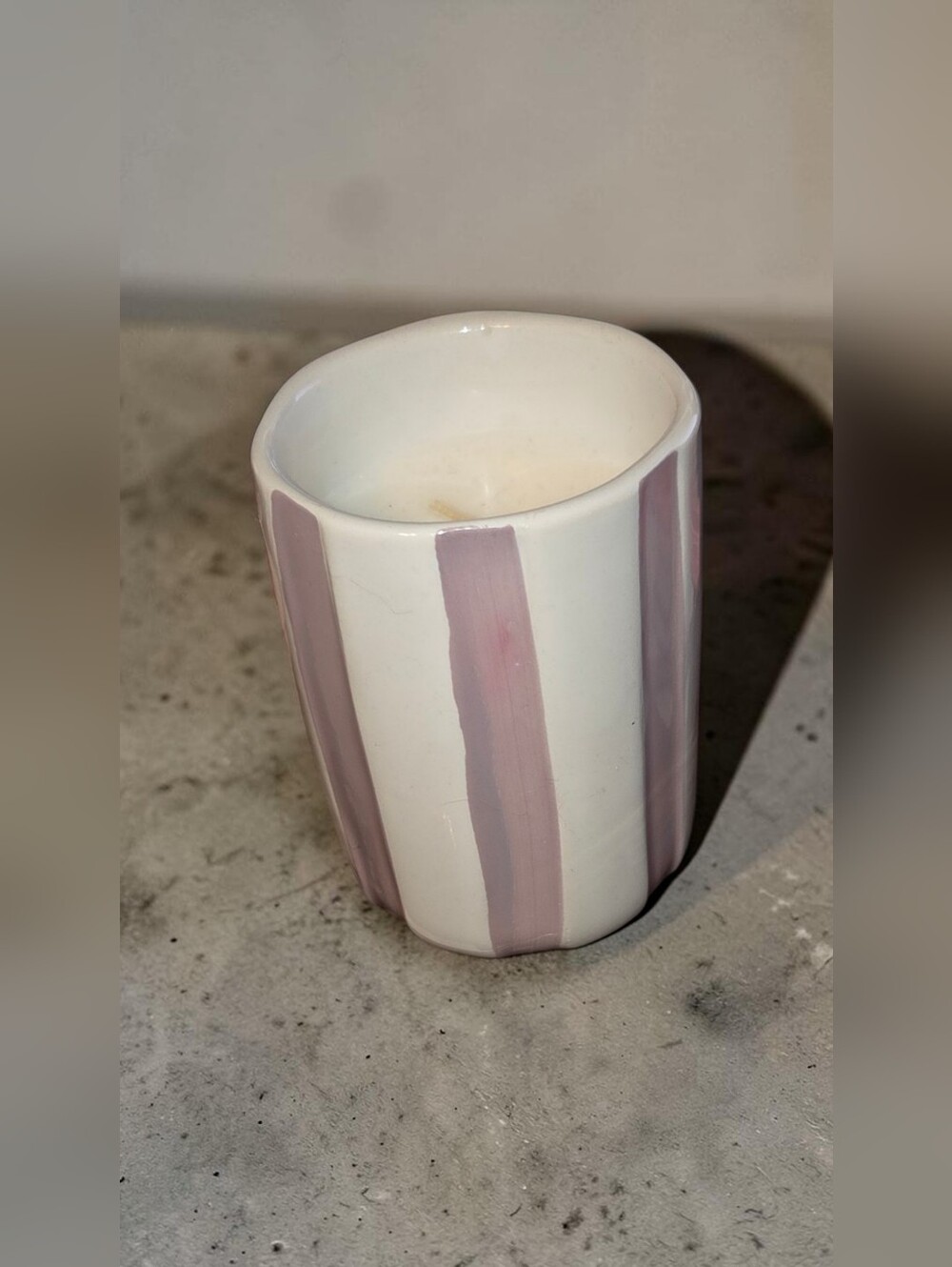 Hand-Painted Striped Ceramic Candle - Pink Prosecco And Berries, New